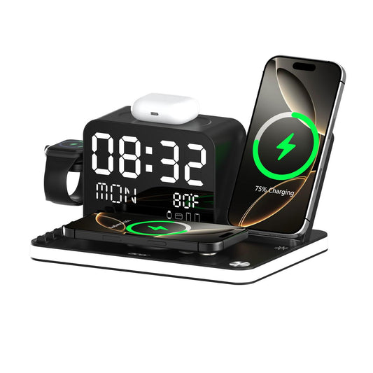 7-in-1 Wireless Charging Station — Fast Charger with LED Night Light, Bluetooth Clock & Temperature Display, MagSafe Compatible