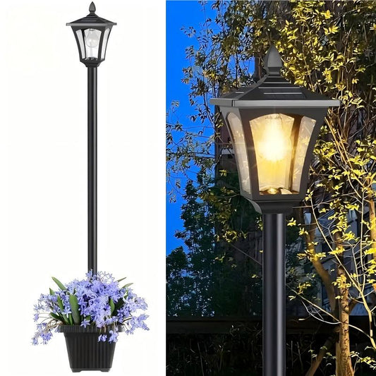 65" Solar Lamp Post Light with Planter – 60LM Waterproof Outdoor Garden Pole Light, Warm White