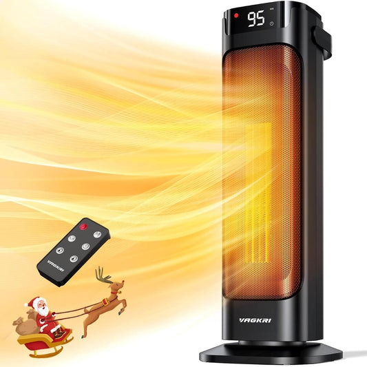 1500W Ceramic Tower Space Heater with Remote Control, 90° Oscillation, ECO Thermostat & Safety Protection