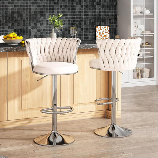 Velvet Swivel Bar Stools (Set of 2) – Modern, Adjustable Height, Comfortable Kitchen Chairs in Beige, Black, and Grey