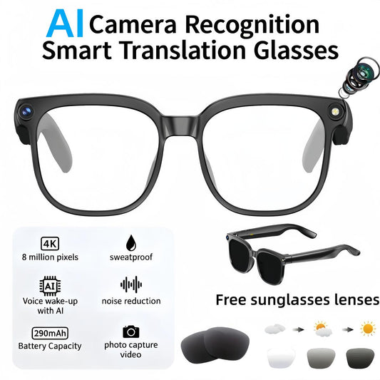 Smart AI Camera Glasses with 8MP Photochromic Lenses ,Button Touch Adjustment for Travel Outdoor Adventures Hands-Free Photography 160+Languages Real-Time Translation Bluetooth Wireless Wearable Video Recording UV Protection